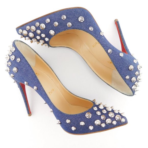 CHRISTIAN LOUBOUTIN Denim Blue Spiked Heel Pumps 36.5 - Picture 4 of 9